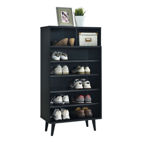 Image of Peony Shoe Cabinet with Shelves + 2 Open Storage In Black & White