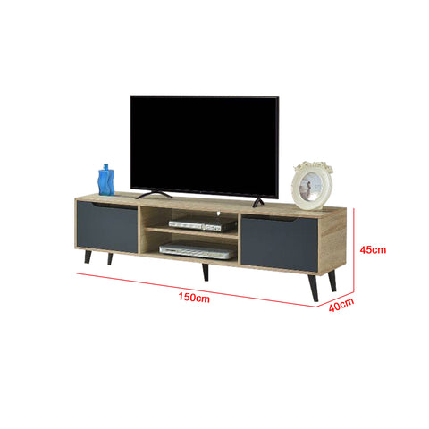 Image of Duisburg Series 11 Wood TV Console Cabinet In Natural + Grey Colour