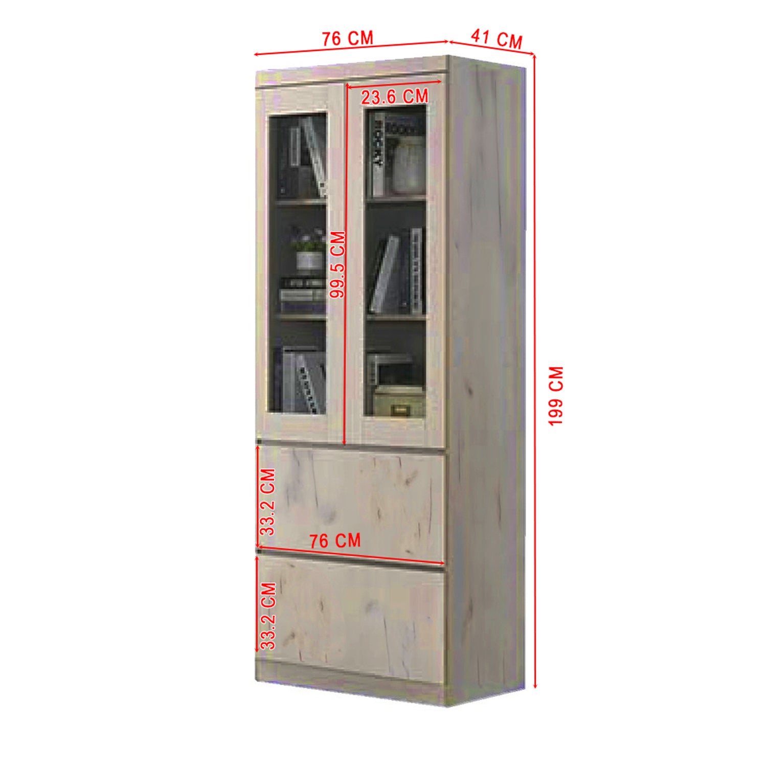 Athena 2 Bookshelf With Glass Doors in 3 Colours