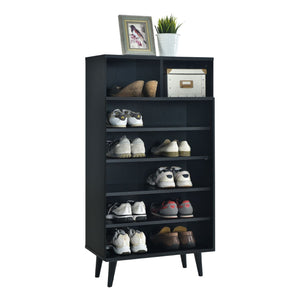 Peony Shoe Cabinet with Shelves + 2 Open Storage In Full Black