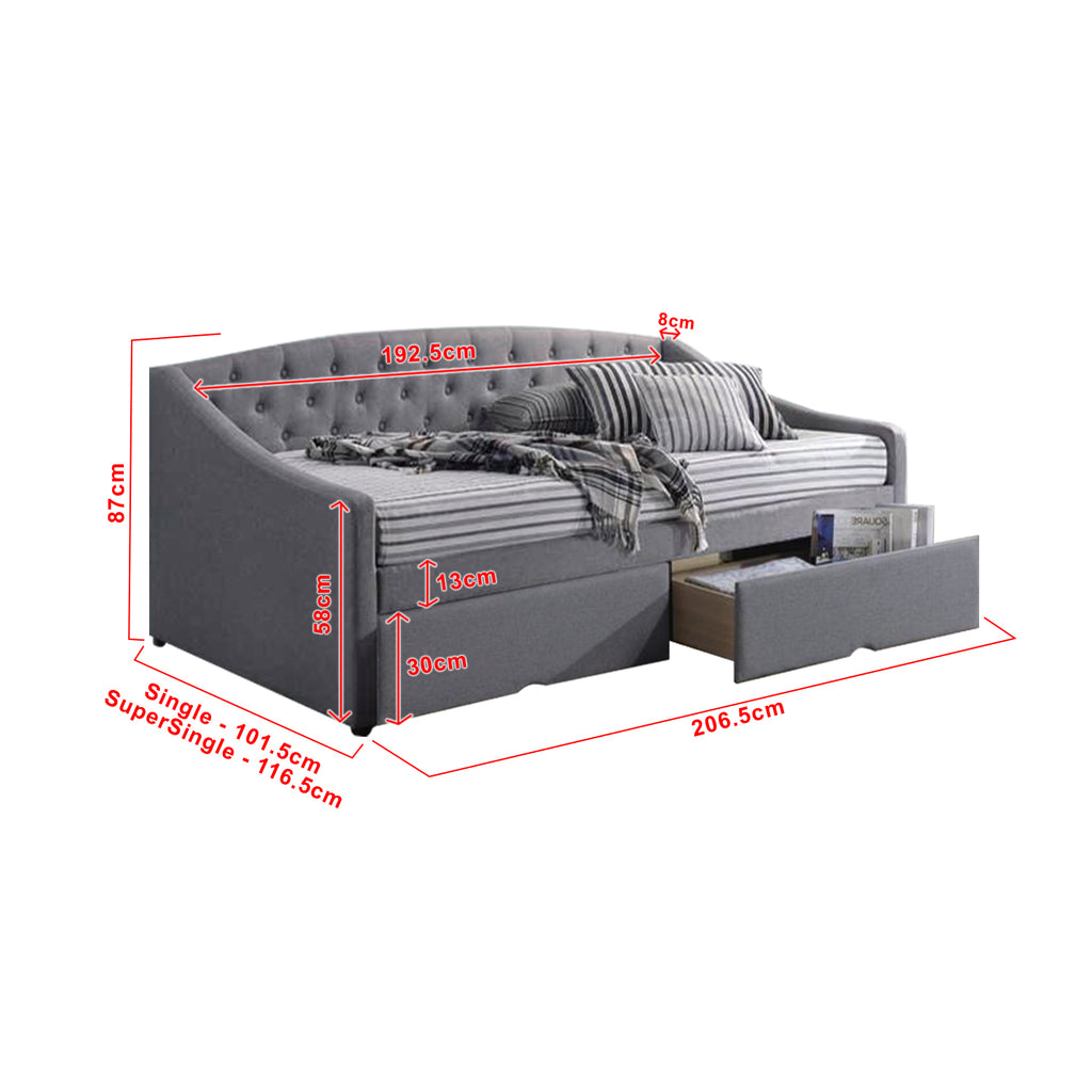 Korro Series Model B Daybed with Drawers - Pet-Friendly Option with Mattress - 56 Colours
