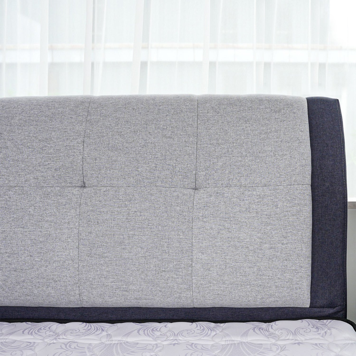 Rinoa Series 2 Woven Fabric Divan Bed Frame in Dark Navy with Grey Colour - All Sizes Available