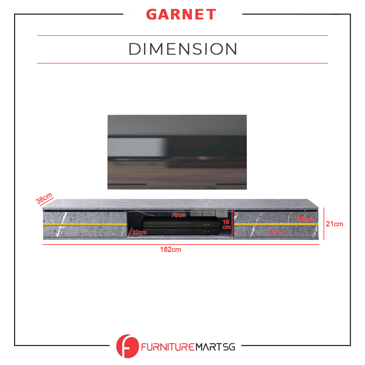 Signet Console Tv Garnet Series 2 Floating TV Console with Built-in Socket in Marble Gre ...