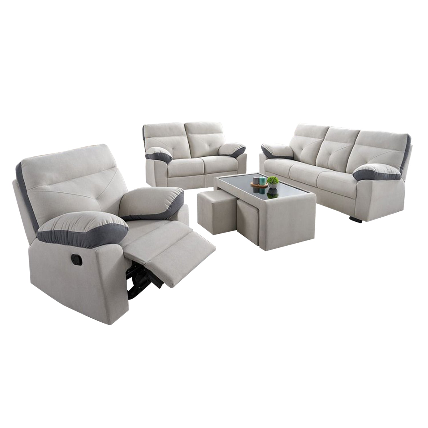 Tanji 1S Recliner 2S/3S Sofa and Coffee Table with Stool Set - PetFriendly in 2 Colours