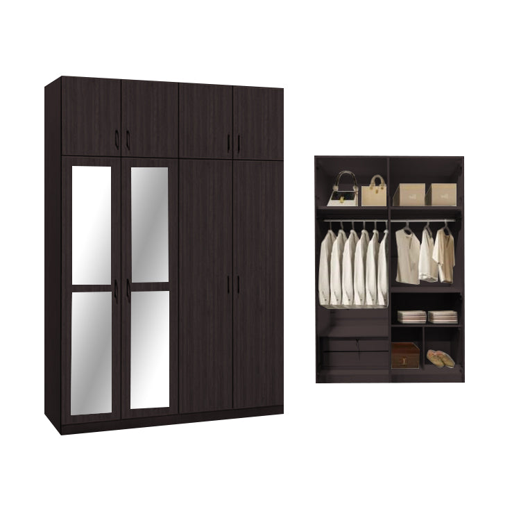 Merel 4-Doors Wardrobe with Internal Drawers and Top Cabinet in 3 Colours