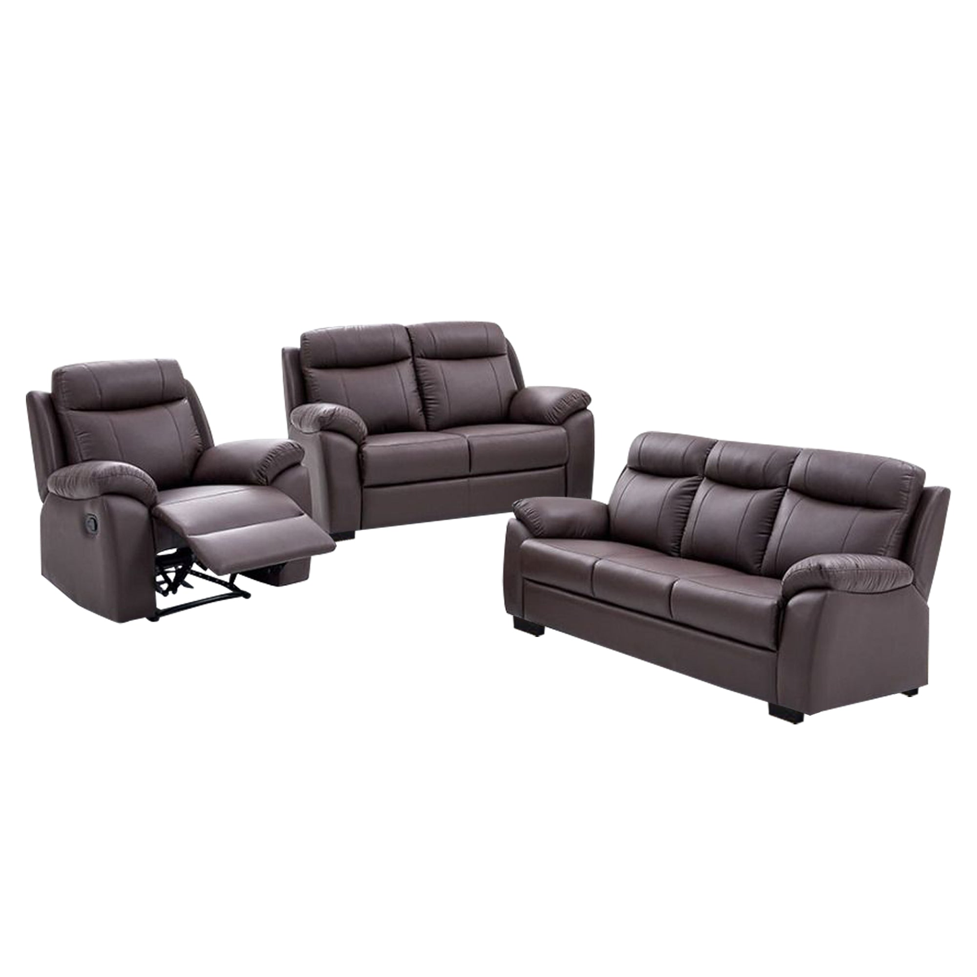 Janie Single Recliner with 2+3-Seater Sofa Set PU Leather in Brown Colour
