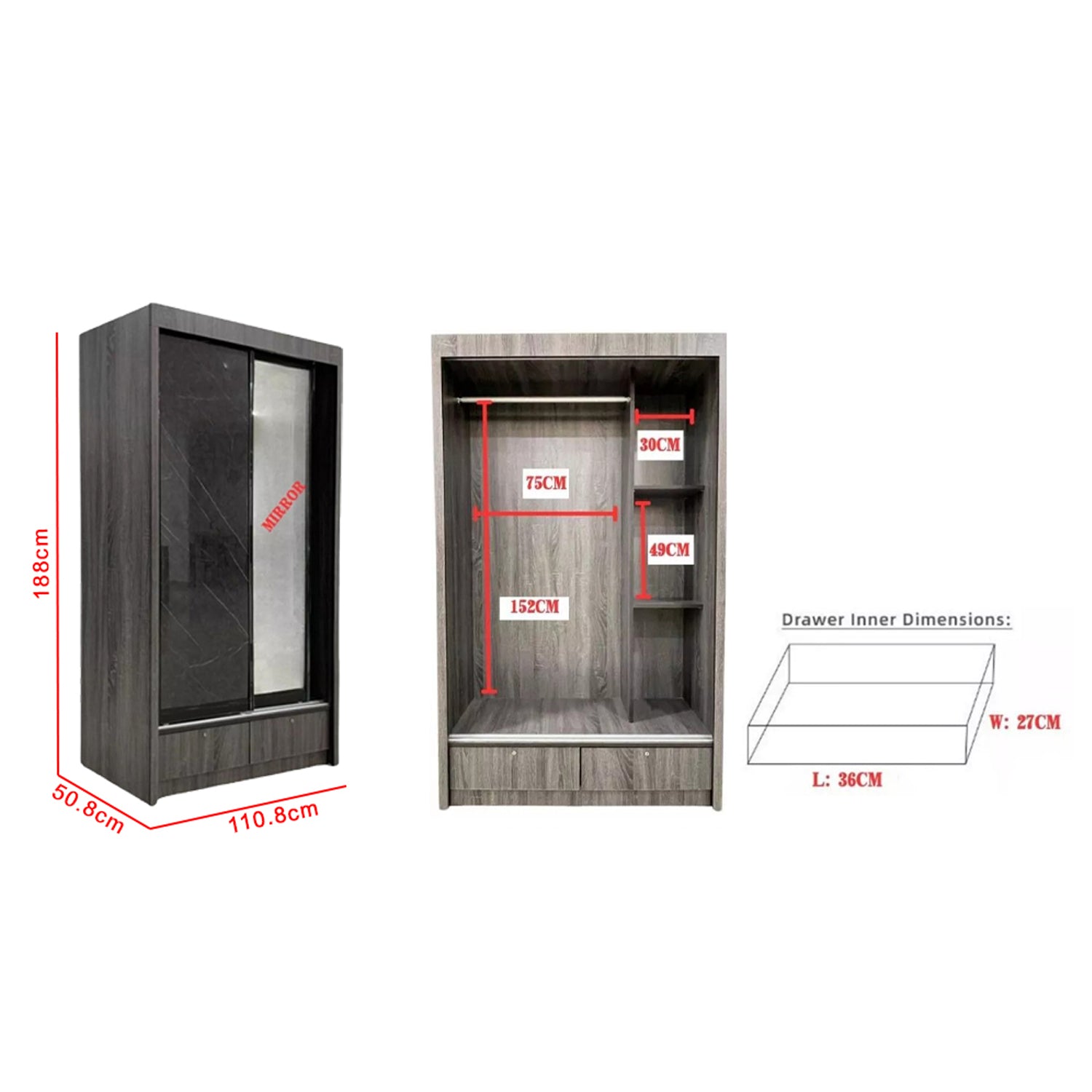 Lindy Series2 4 Feet Solid Sliding Door Wardrobe