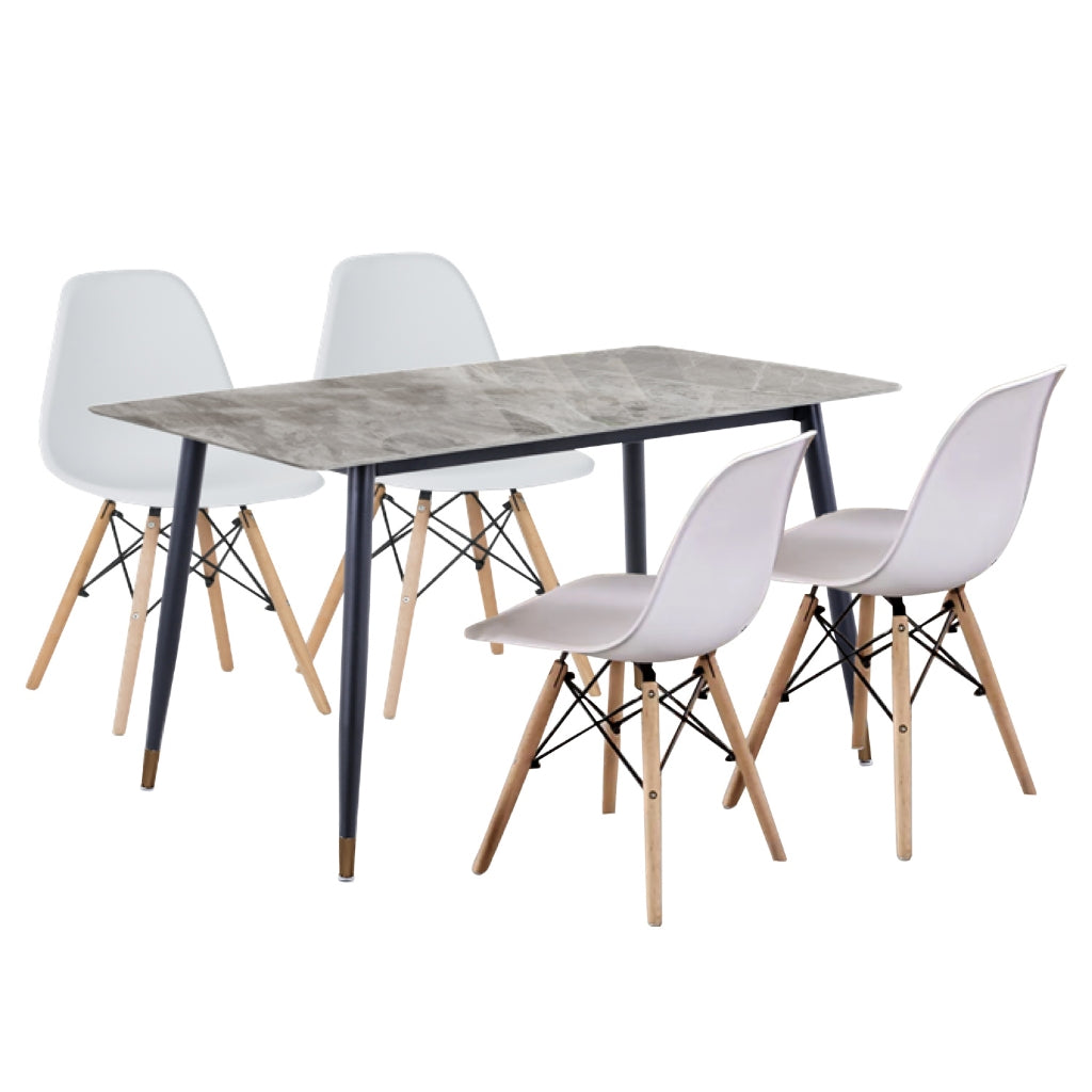 David 1+4 Dining Set with Table and Chair - Heavy-Duty Marble Ceramic Table Top