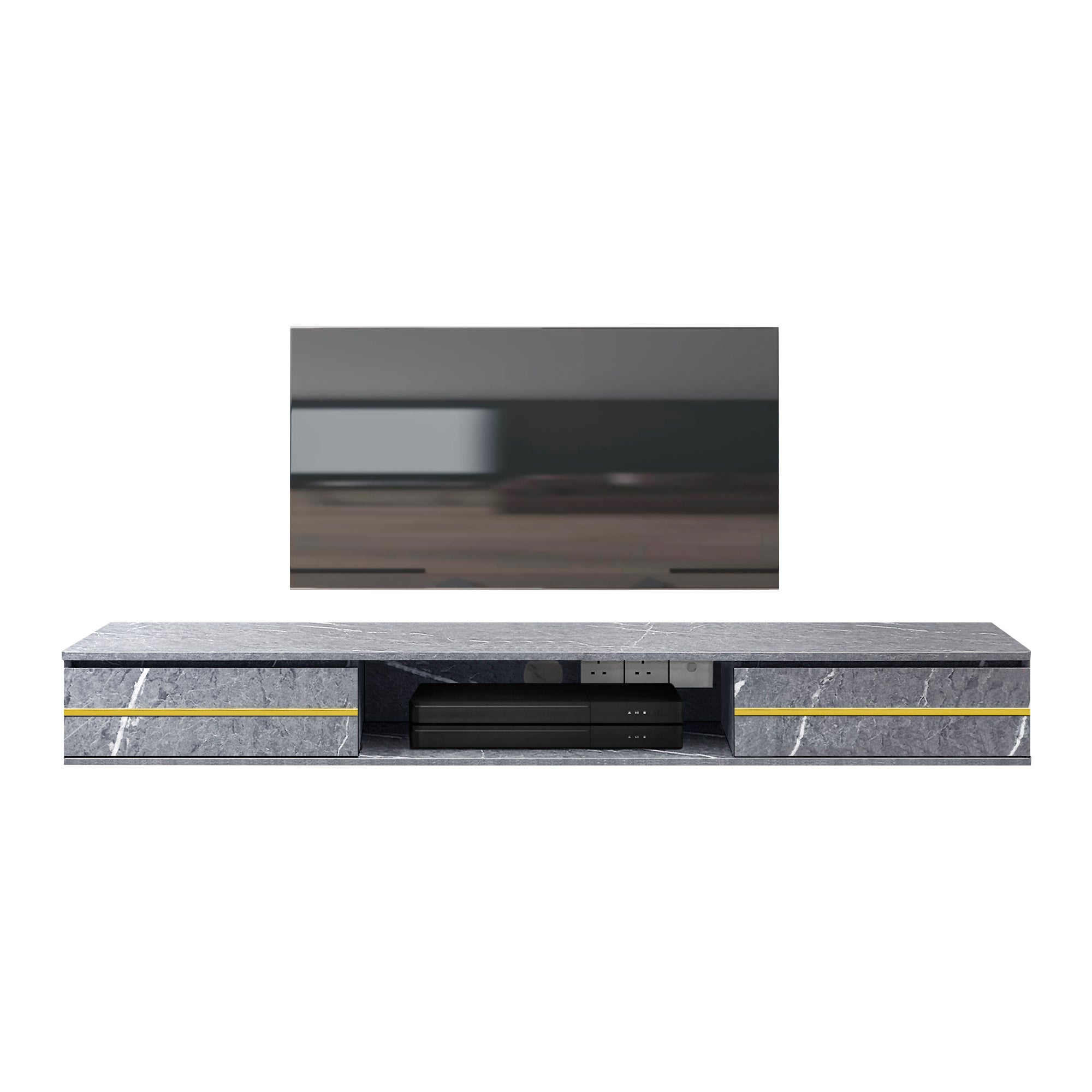 Garnet Series 2 Floating TV Console with Built-in Socket in Marble Grey Colour