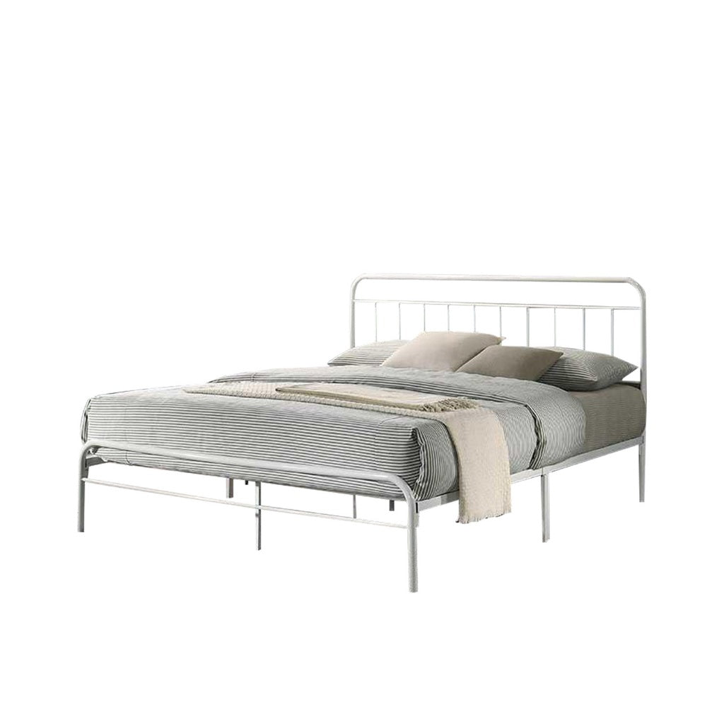 Leemi King Size Metal Bed Frame in White Colour with Mattress Option
