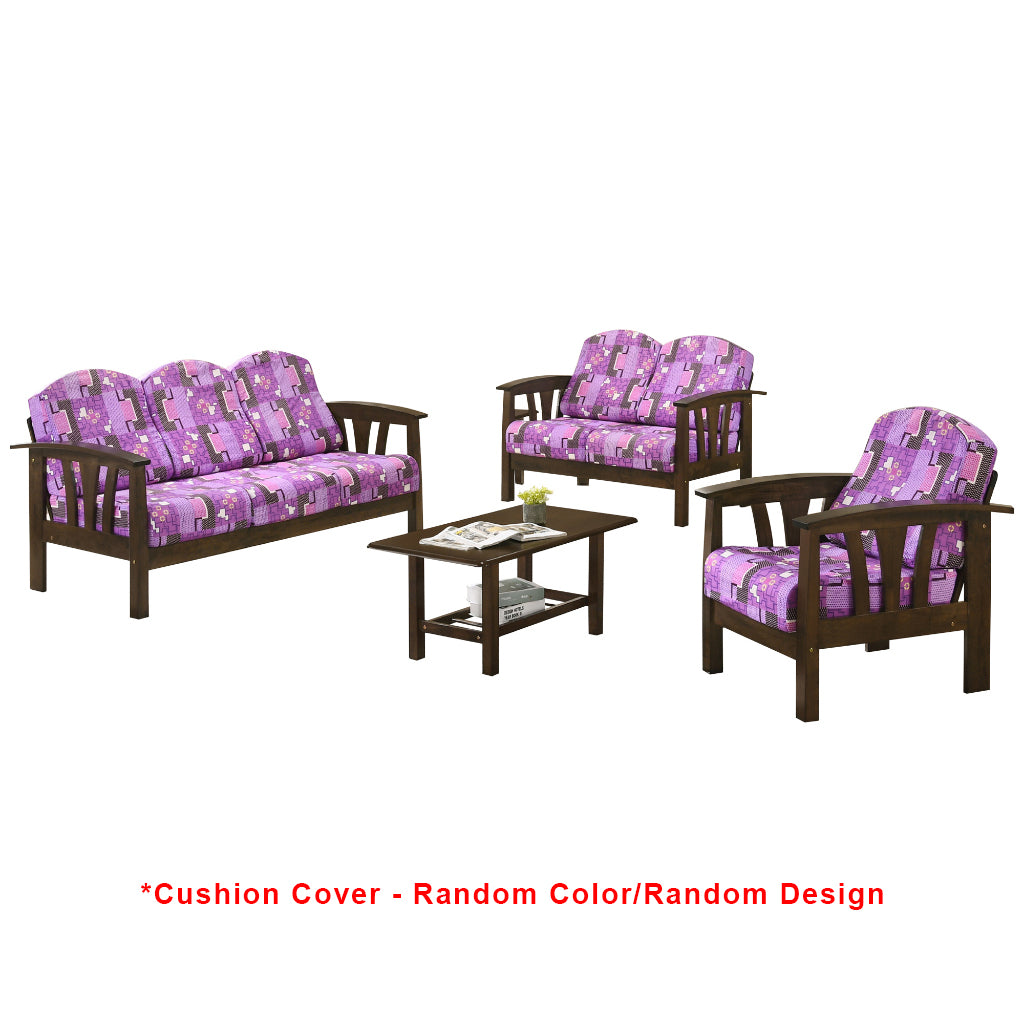 Jewel Living Room Set 4 Wooden Sofa Set Removable Fabric Covers with Coffee Table