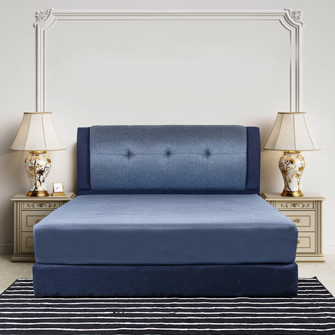 Rinoa Series 2 Woven Fabric Divan Bed Frame in Dark Navy with Grey Colour - All Sizes Available