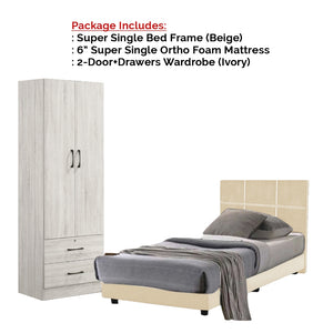 Toluca Bedroom Set Series 1 Includes Wardrobe/Bed Frame/Mattress In Single And Super Single Size.Free Installation