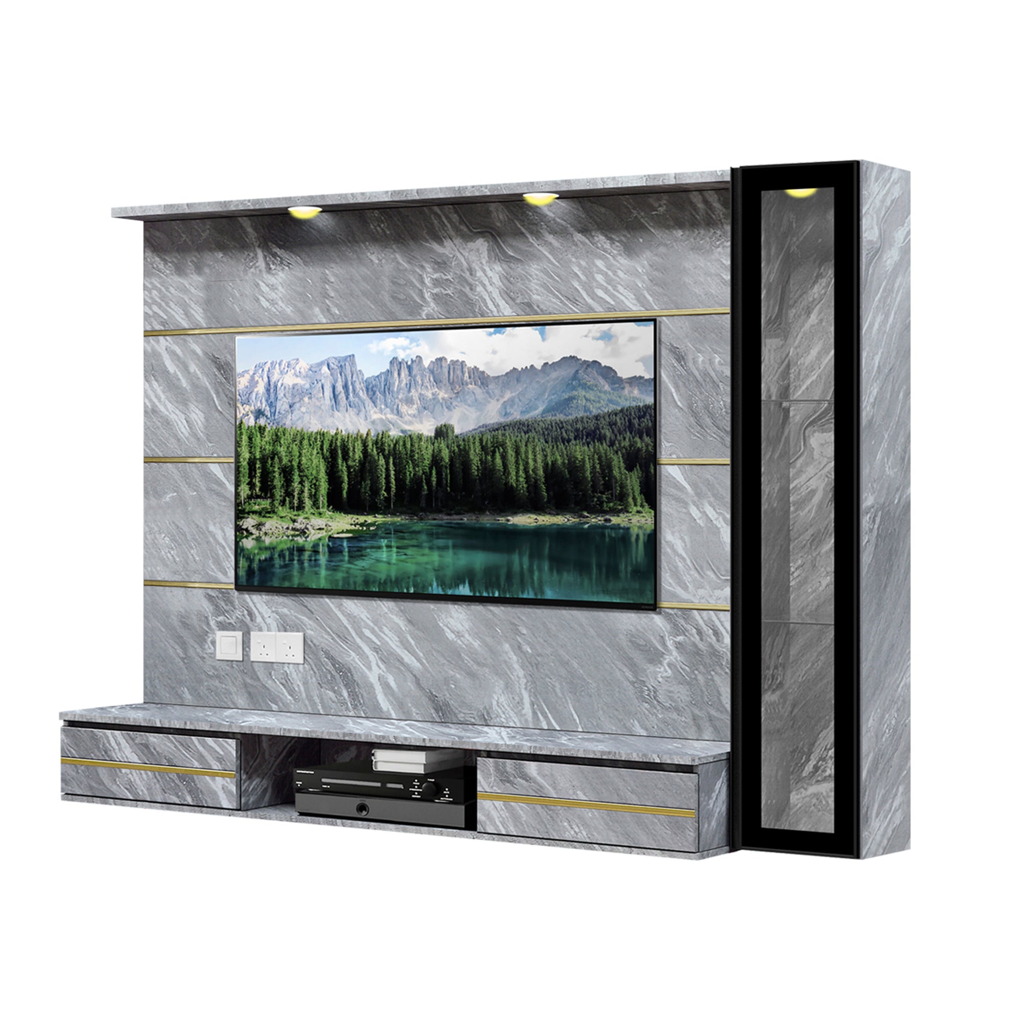 Petra Series Wall Mount TV Console Marble Finish with Light and Built-in Socket in 3 Models