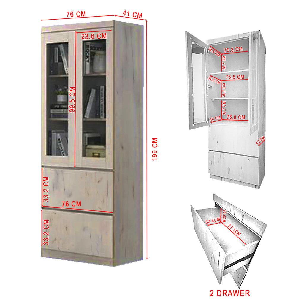 Athena 2 Bookshelf With Glass Doors in 3 Colours