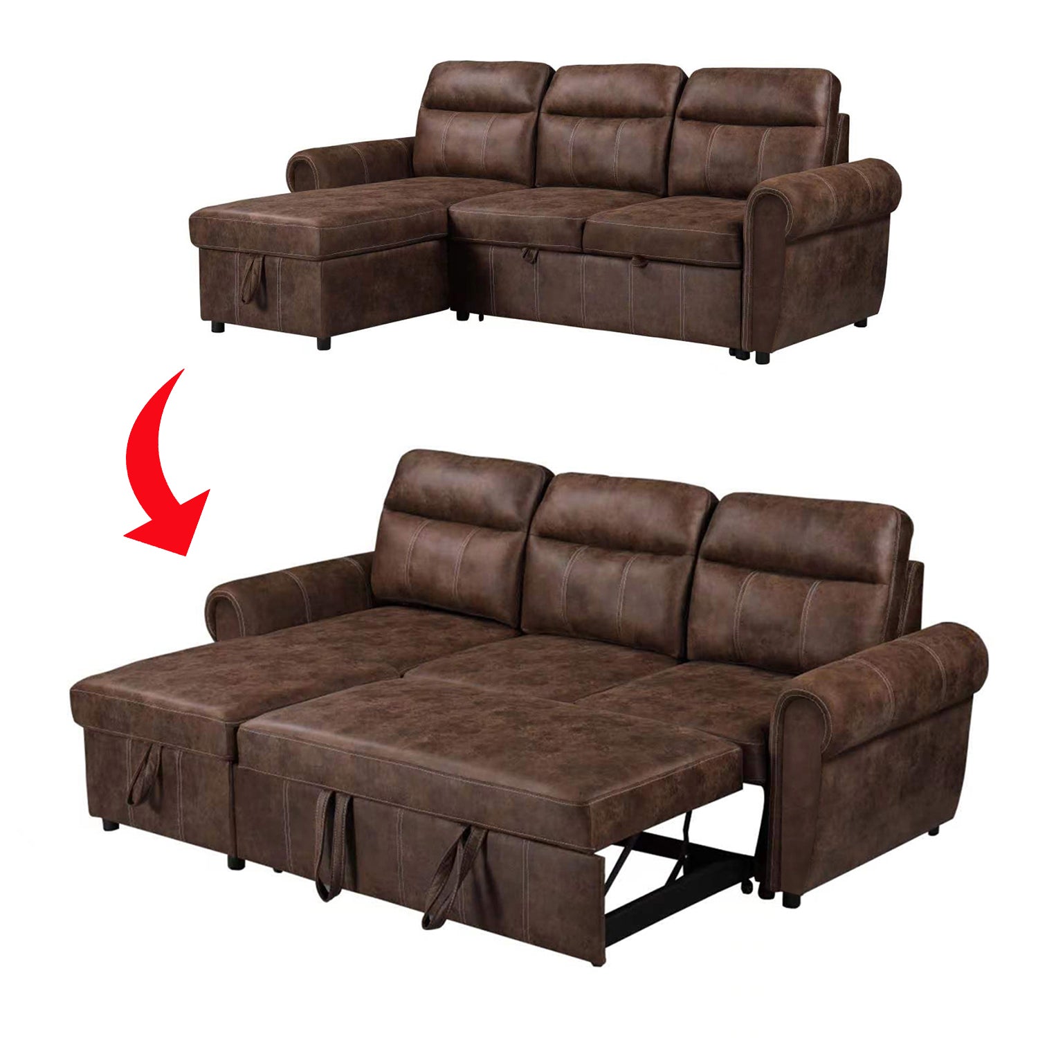 Marjie Series 2 Sleeper Sectional Reversible Sofa w/ Storage Upholstered w/ Pet-Friendly Option