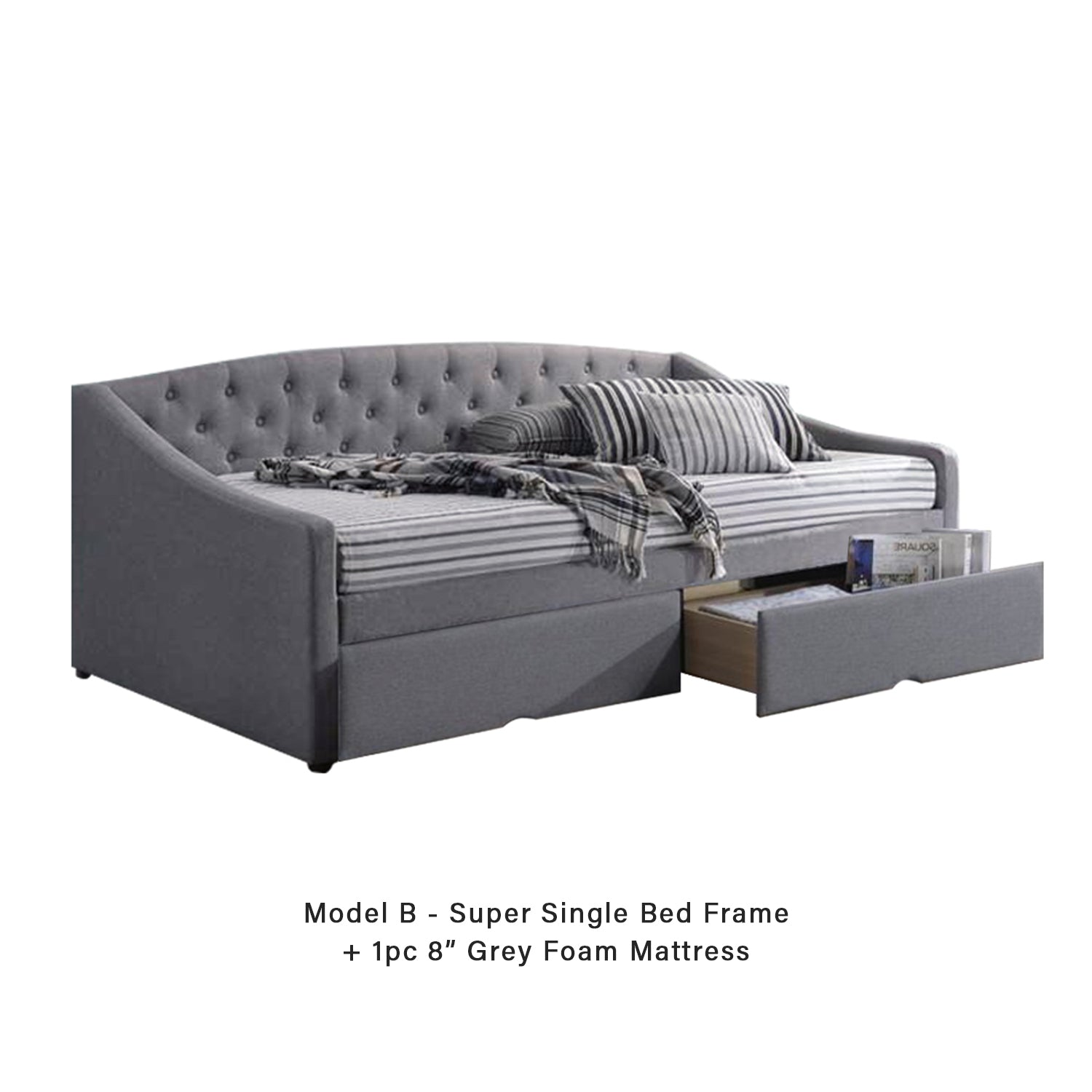 Korro Series Model B Daybed with Drawers - Pet-Friendly Option with Mattress - 56 Colours