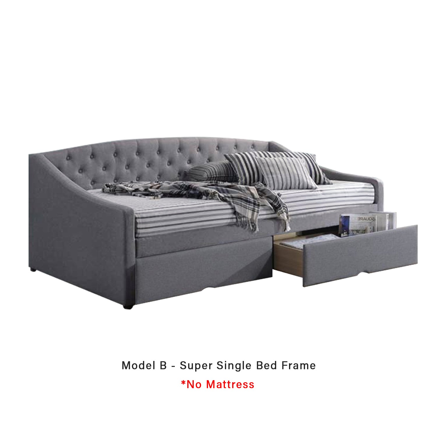 Korro Series Model B Daybed with Drawers - Pet-Friendly Option with Mattress - 56 Colours