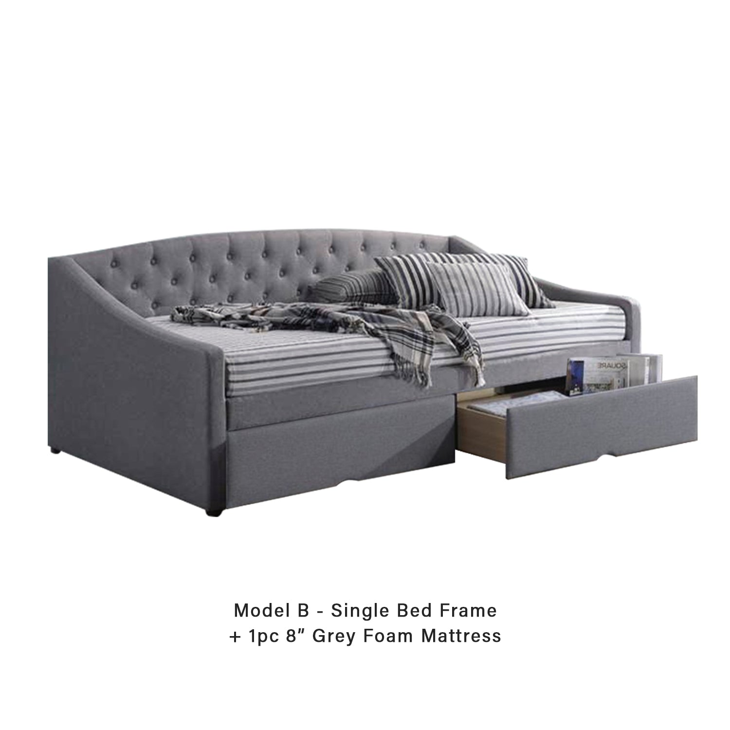 Korro Series Model B Daybed with Drawers - Pet-Friendly Option with Mattress - 56 Colours