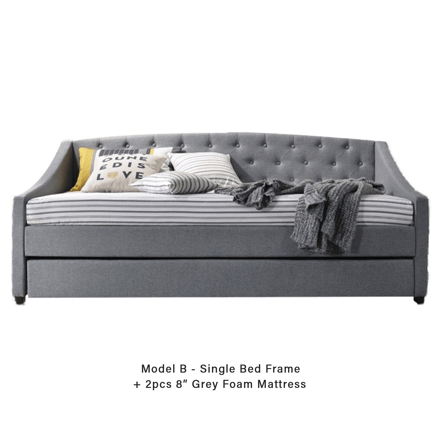 Joash Model B Daybed with Trundle with Mattress - Pet-Friendly Option - 56 Colours