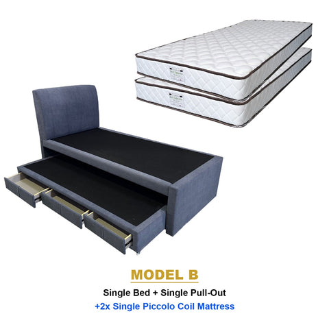 Image of Keeva Pull-Out Bed Frame w/ Drawers Single/SSingle - w/ Mattress and PetFriendly Option