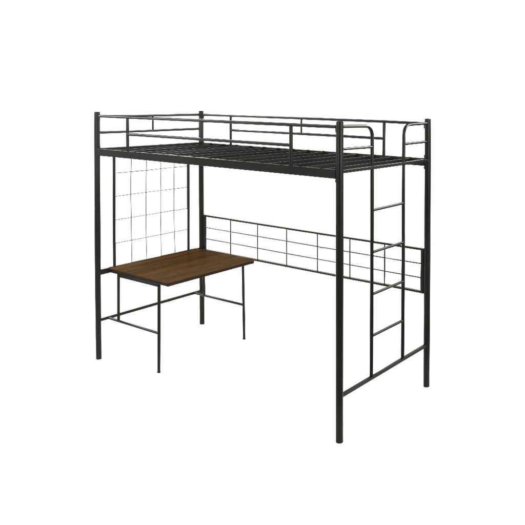 Frances B Single Metal Loft Bed Frame with Built-in Table and Shelves - w/ Mattress Option
