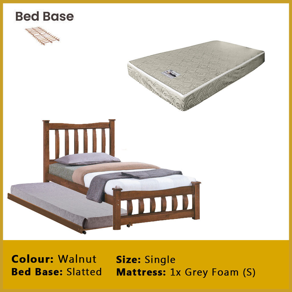 Zoraa Single Pull-Out Bedframe Solid Wood Slatted Base  - w/ Mattress Option
