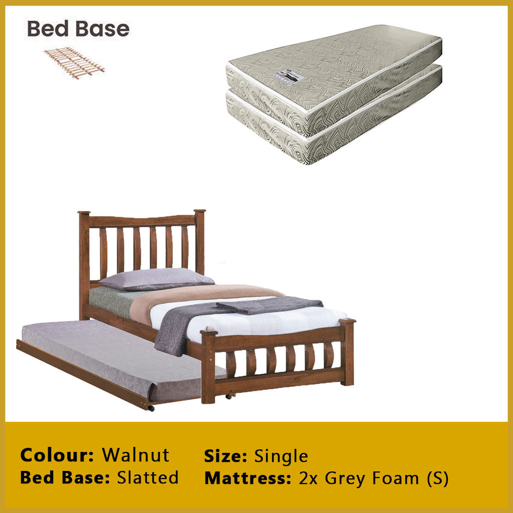 Zoraa Single Pull-Out Bedframe Solid Wood Slatted Base  - w/ Mattress Option