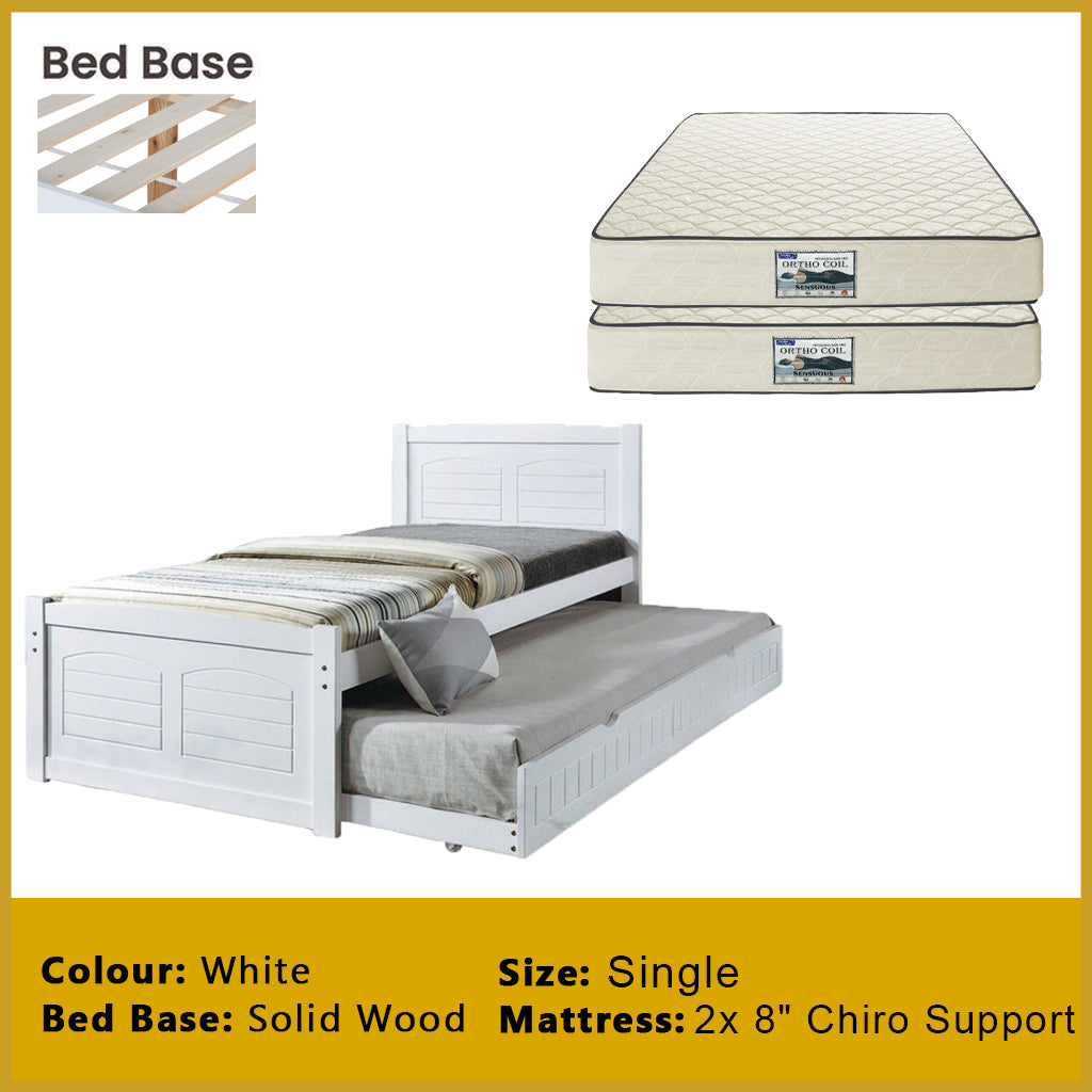 Delia Pull-Out Bed Frame Slatted Wood Base with Pull-out Bed w/ Mattress Option