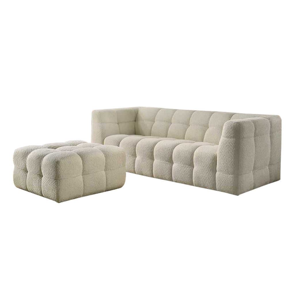 Falan 4-Seater Sofa with Stool Teddy Cloth Upholstery Sofa in Light Grey/Beige Colour