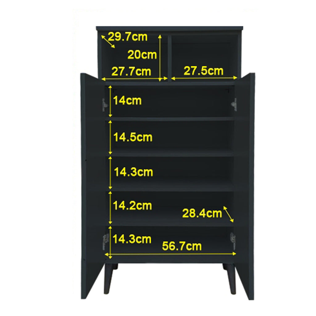 Peony Shoe Cabinet with Shelves + 2 Open Storage In Black