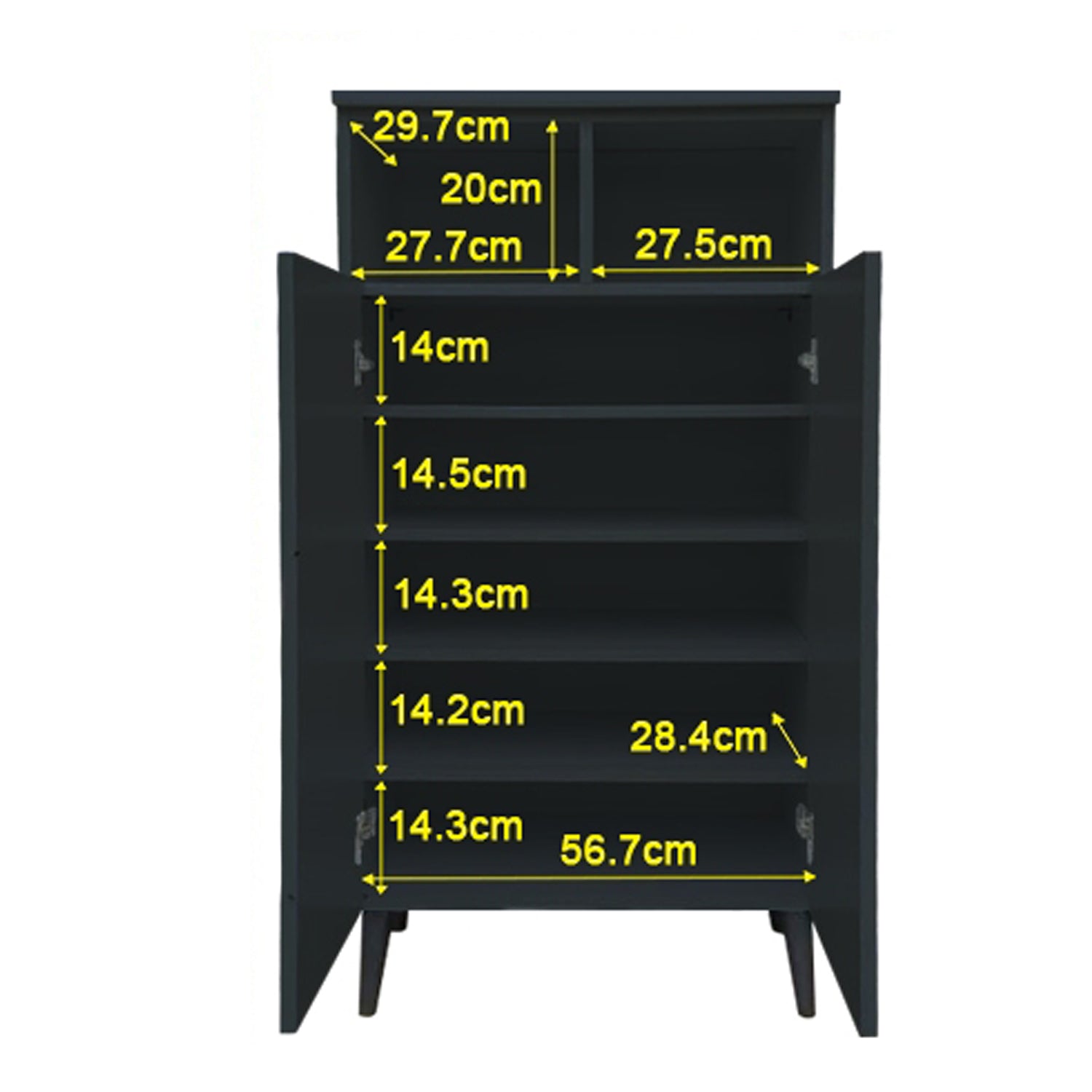 Peony Shoe Cabinet with Shelves + 2 Open Storage In Black