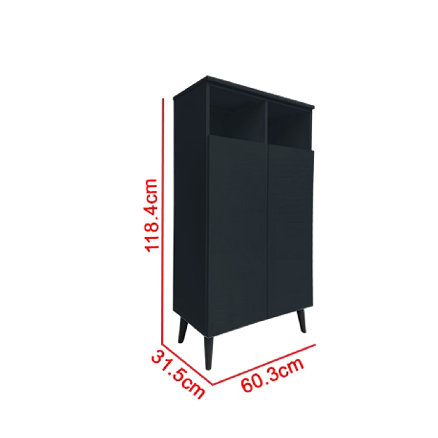 Peony Shoe Cabinet with Shelves + 2 Open Storage In Black