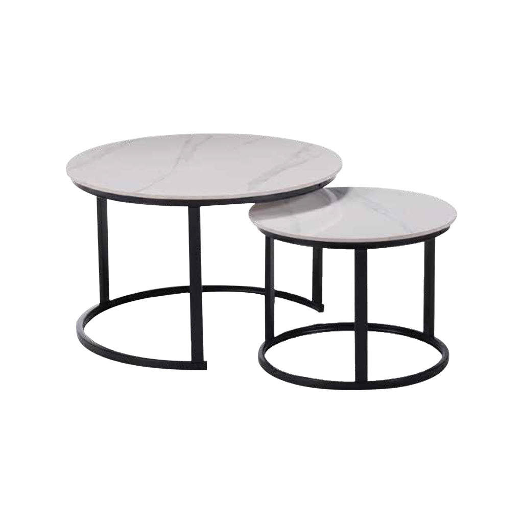 Farra 2-Piece Round Coffee Table Metal Leg + Marble Ceramic Top in 2 Colour