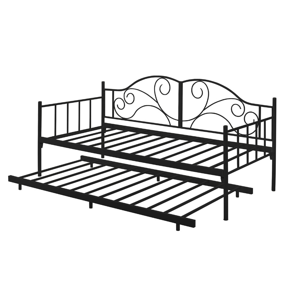 Emily Metal Daybed Bed Frame Single with Pull-Out in Black/White Colour w/ Mattress