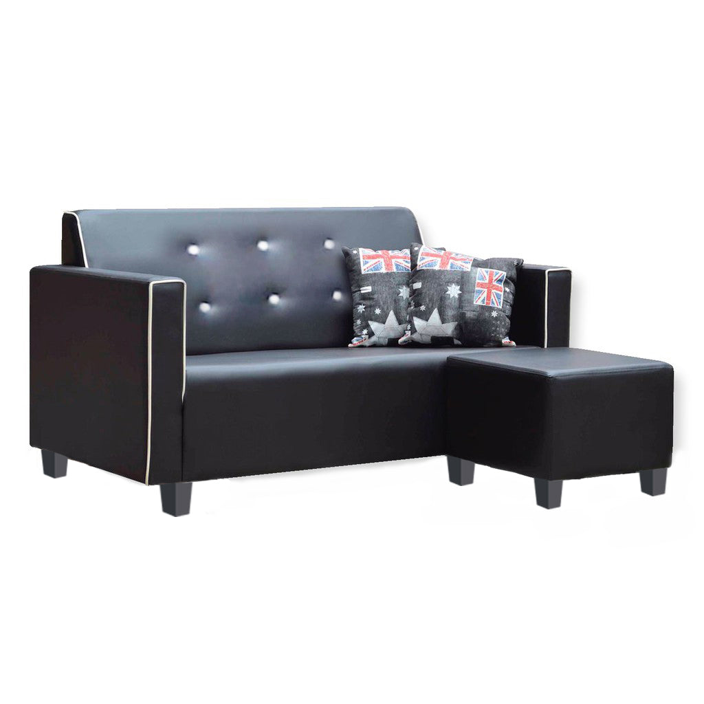 Onana Faux Leather Sofa with Ottoman In Black, Beige, And Brown