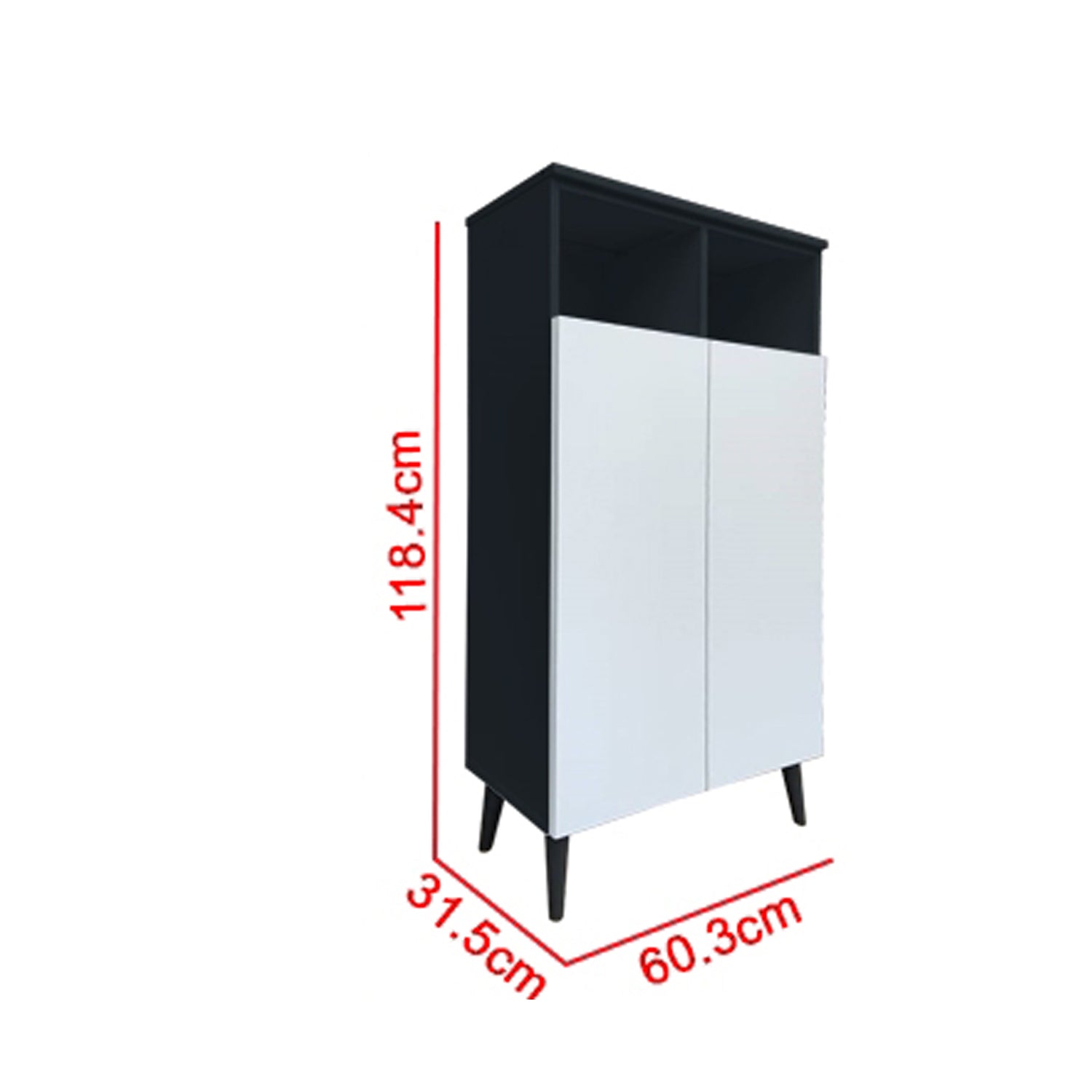 Peony Shoe Cabinet with Shelves + 2 Open Storage In Black & White