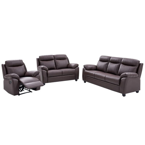 Image of Janie Single Recliner with 2+3-Seater Sofa Set PU Leather in Brown Colour