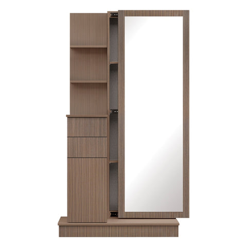 Image of Ailene Tall Dressing Table Dresser with Full-Body Mirror in Walnut, Brown, Whitewash