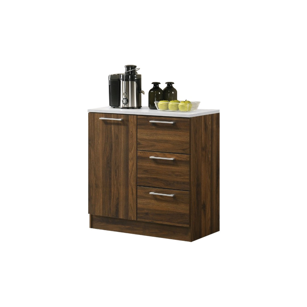 Hallie Series Modular Kitchen Cabinet Melamine Panel Top with Hanging Cabinet in Brown & Natural Color.