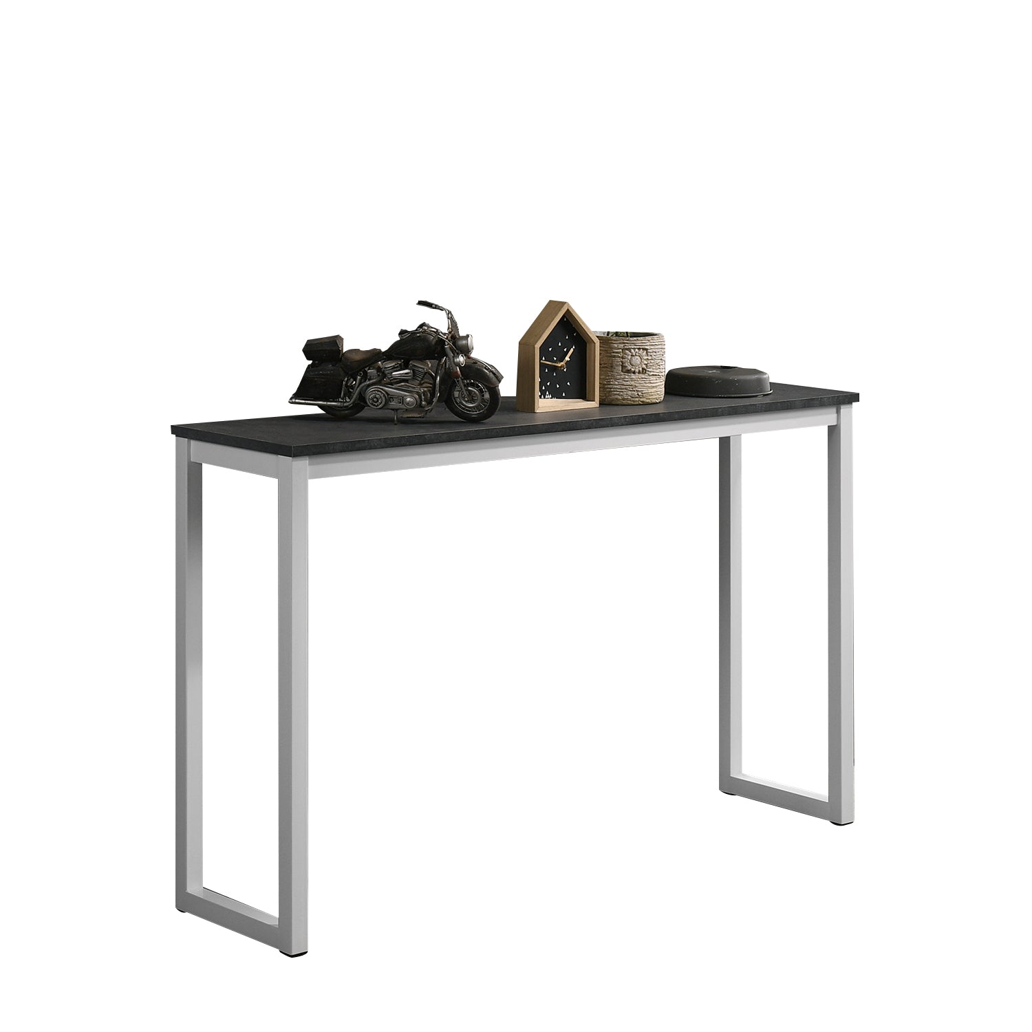 KRITY Series C Console Grey Stone Table Top Side Display Table in White Leg