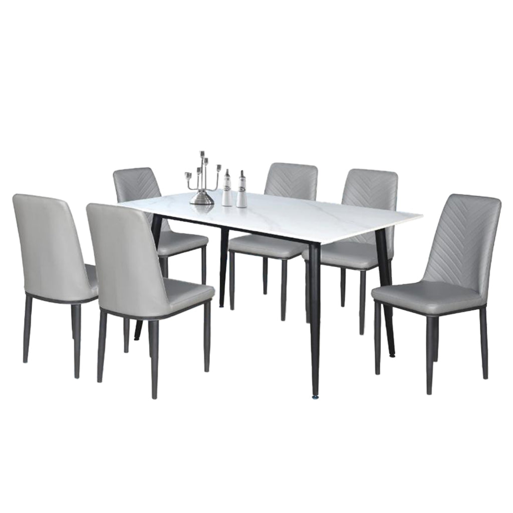 Elba 1+4/1+6 Dining Set Table with Chair Ceramic Table Top with Metal Legs