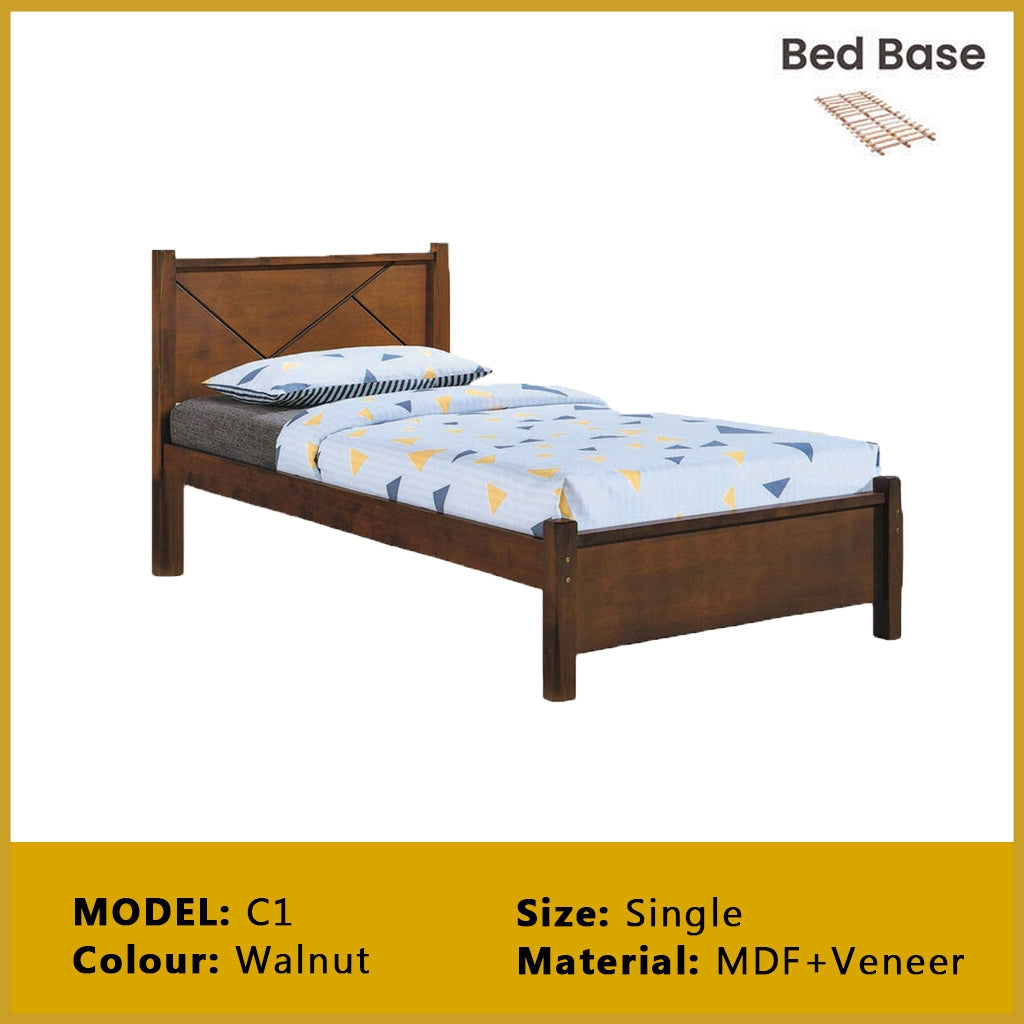 Riese Single Pull-Out Bedframe MDF+Veneer Wood Slatted Base