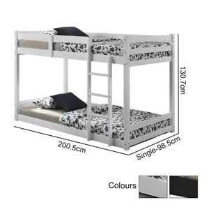 Stella Series 3 Solid Rubber Wood Bunk Bed in Single Size