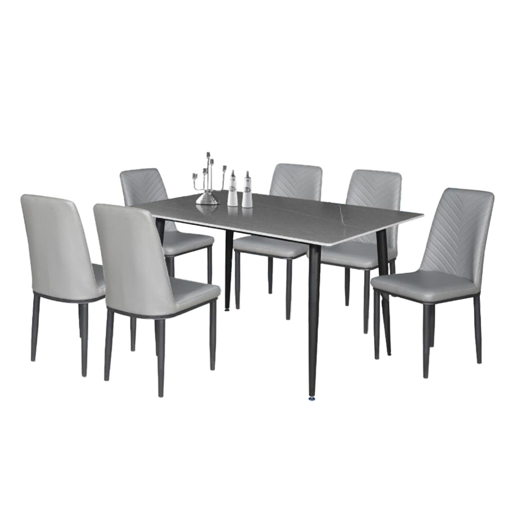 Elba 1+4/1+6 Dining Set Table with Chair Ceramic Table Top with Metal Legs