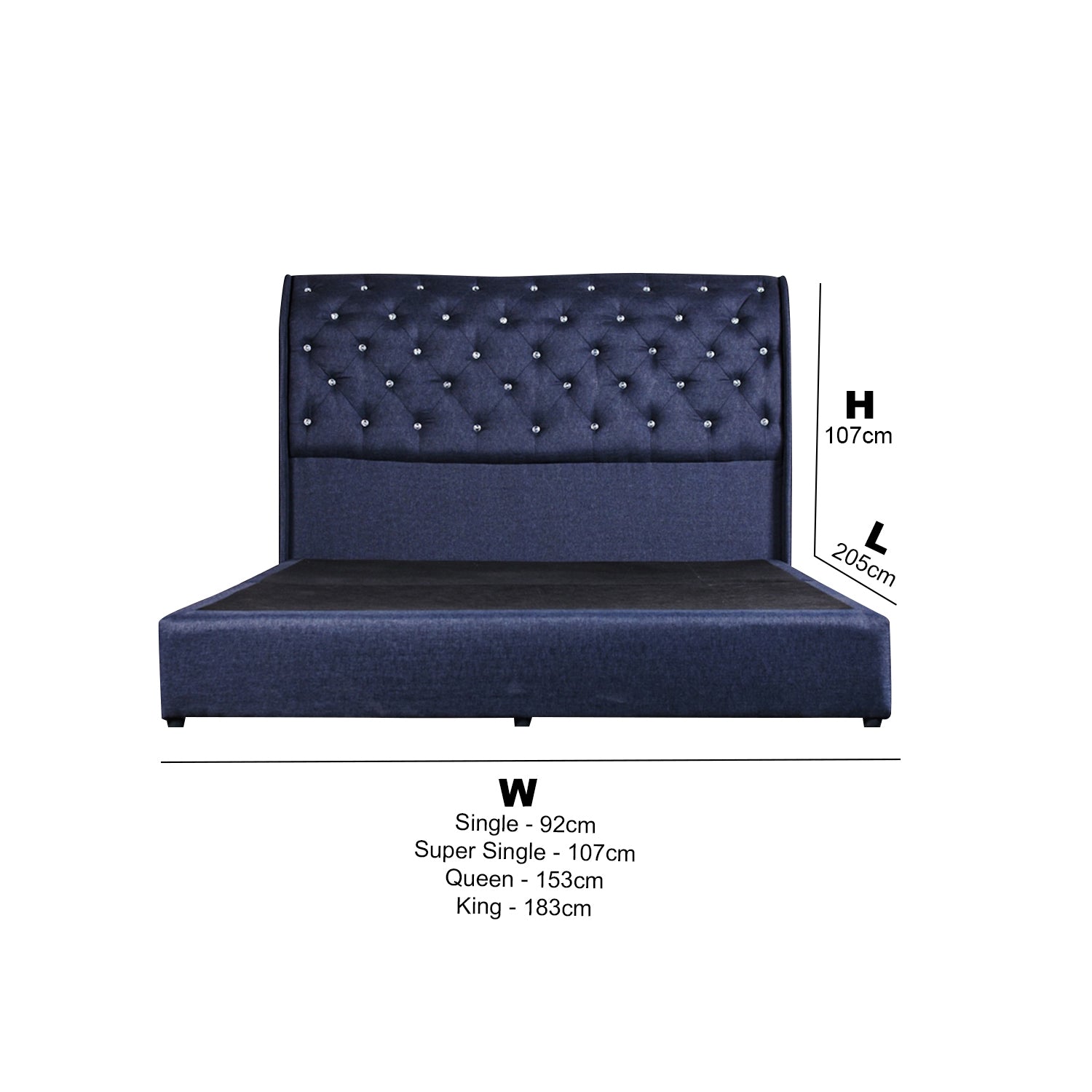 Rinoa Series 3 Woven Fabric Divan Bed Frame in Dark Navy Colour - All Sizes Available