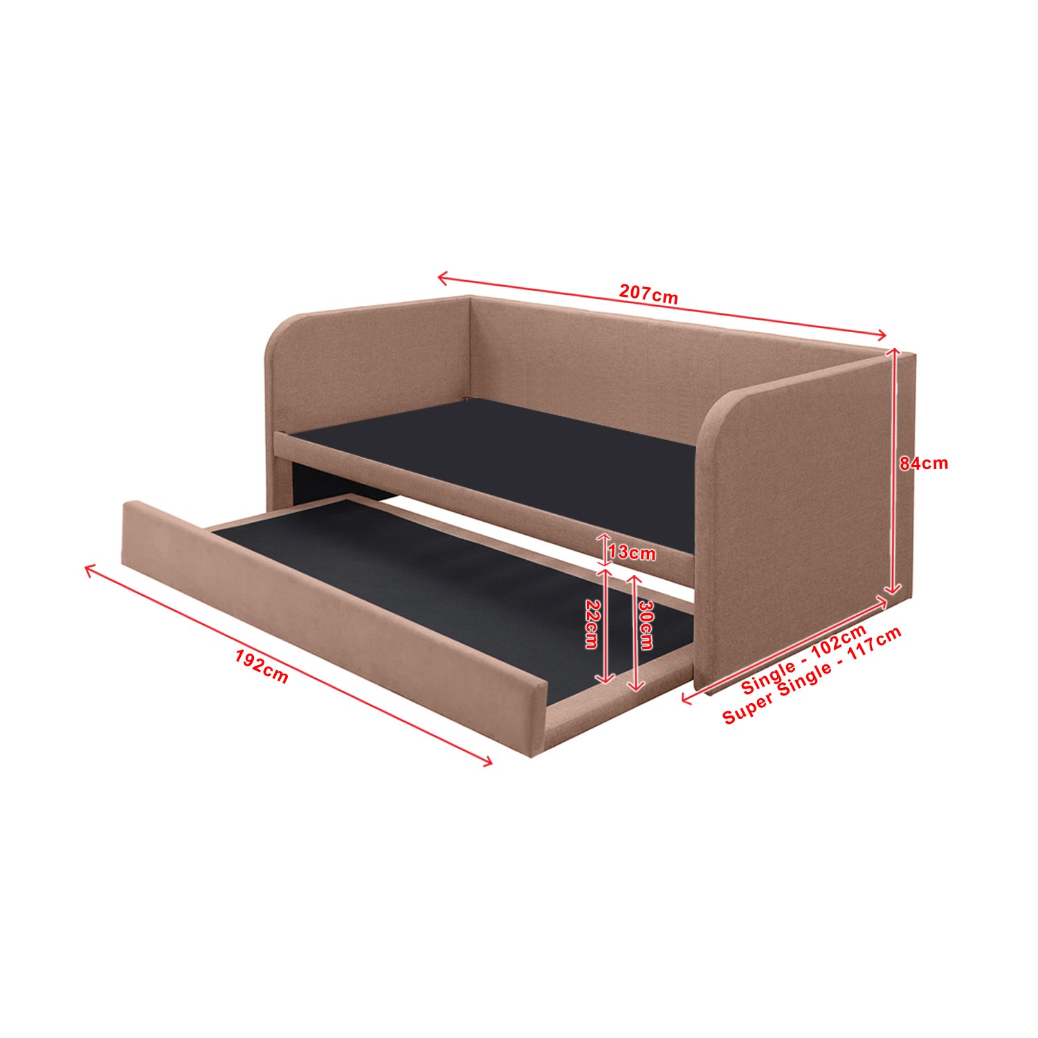 Joash Model C Daybed with Trundle with Mattress - Pet-Friendly Option - 56 Colours