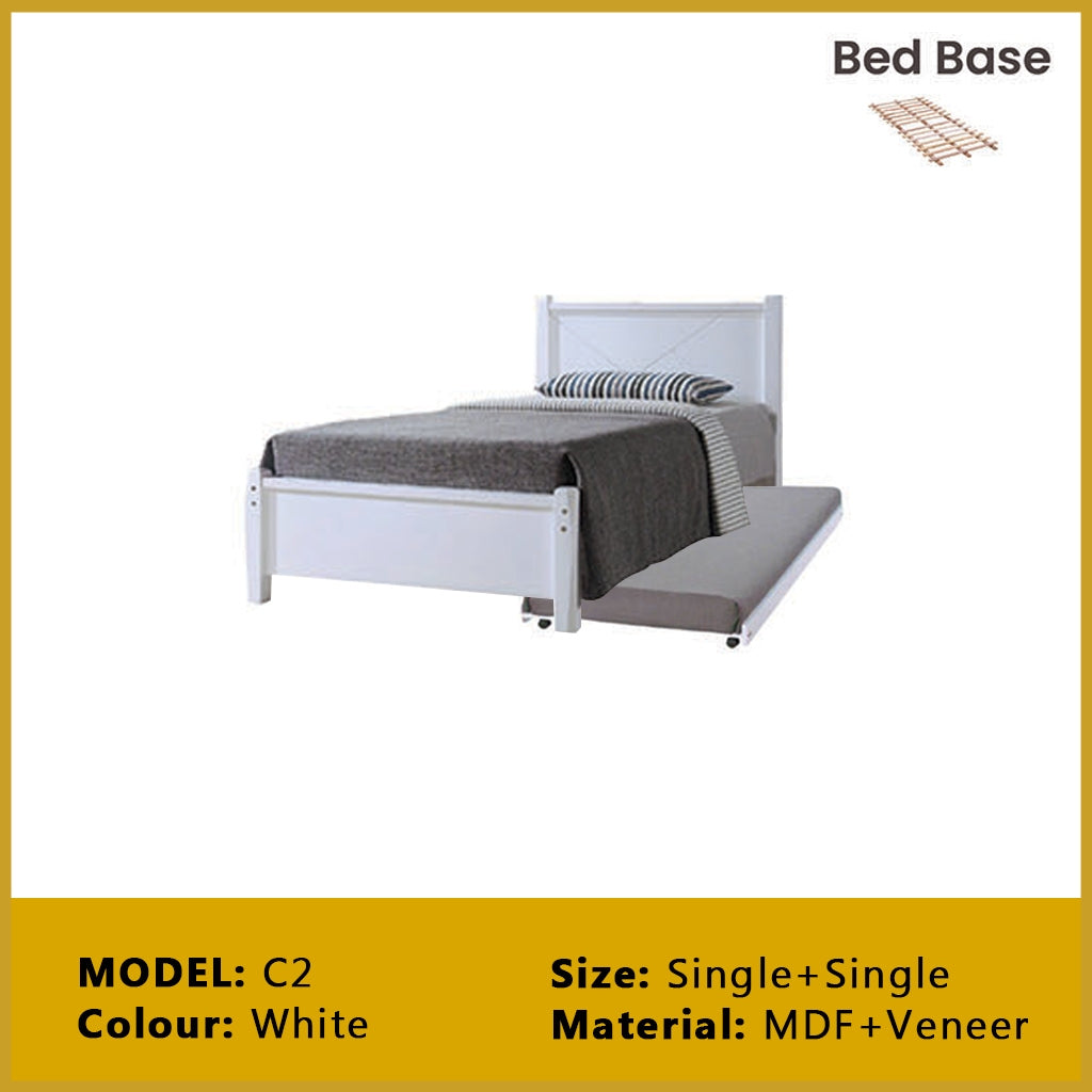 Riese Single Pull-Out Bedframe MDF+Veneer Wood Slatted Base