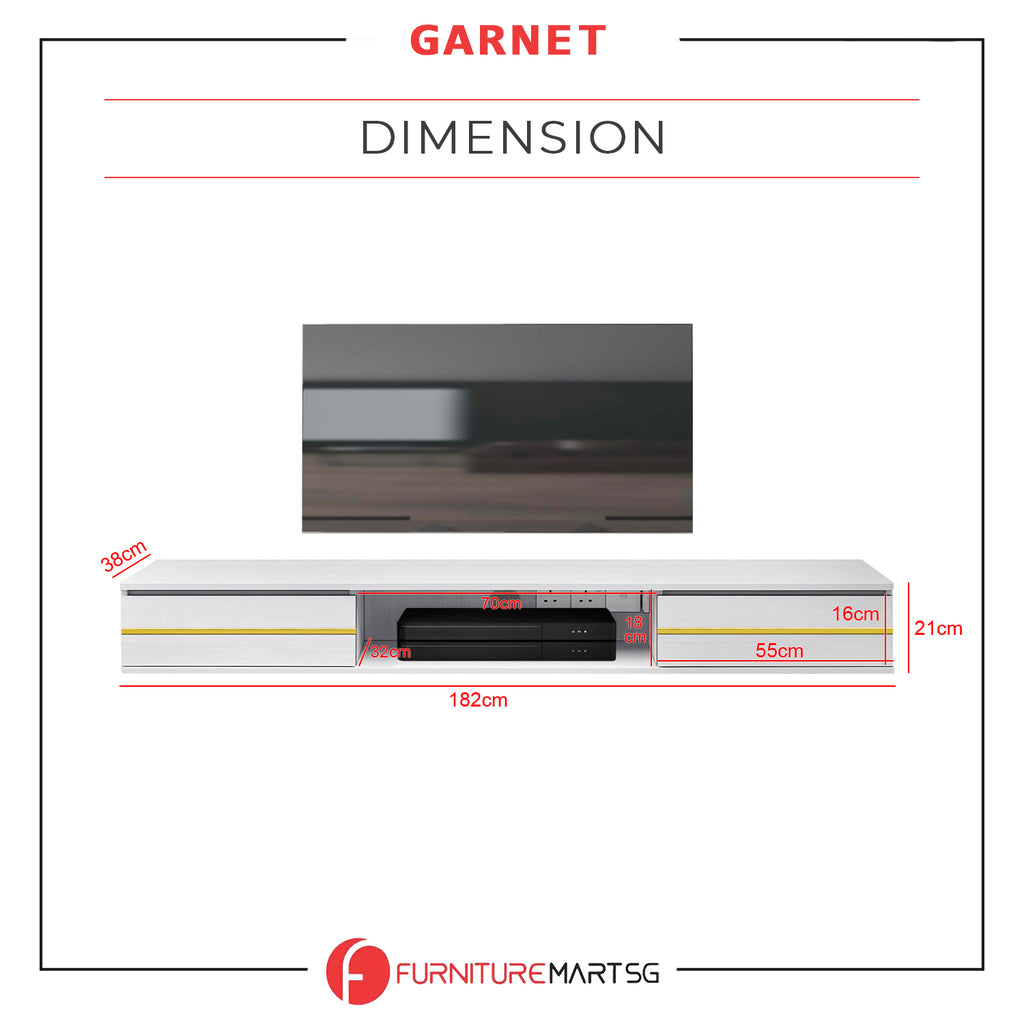 Garnet Series 3 Floating TV Console with Built-in Socket in White Colour