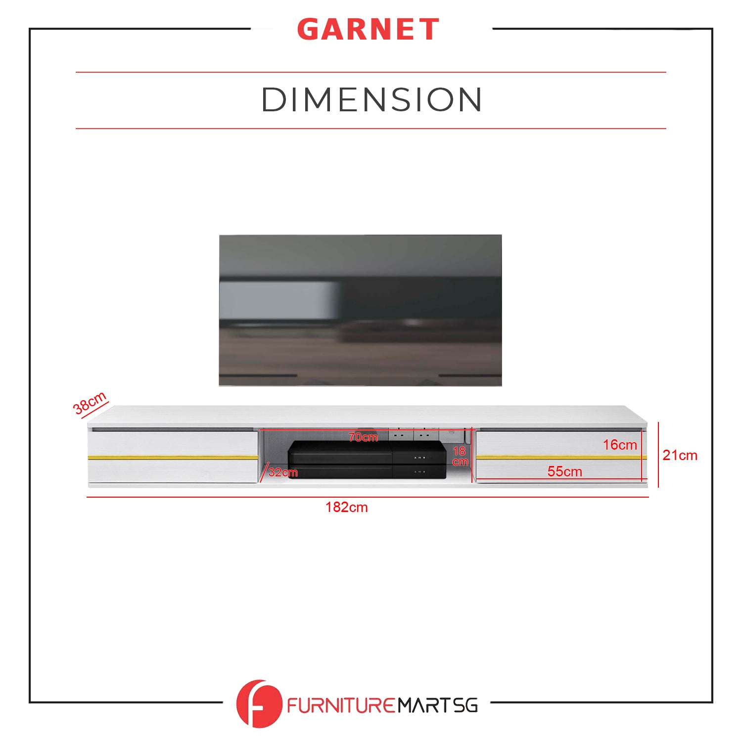 Garnet Series 3 Floating TV Console with Built-in Socket in White Colour